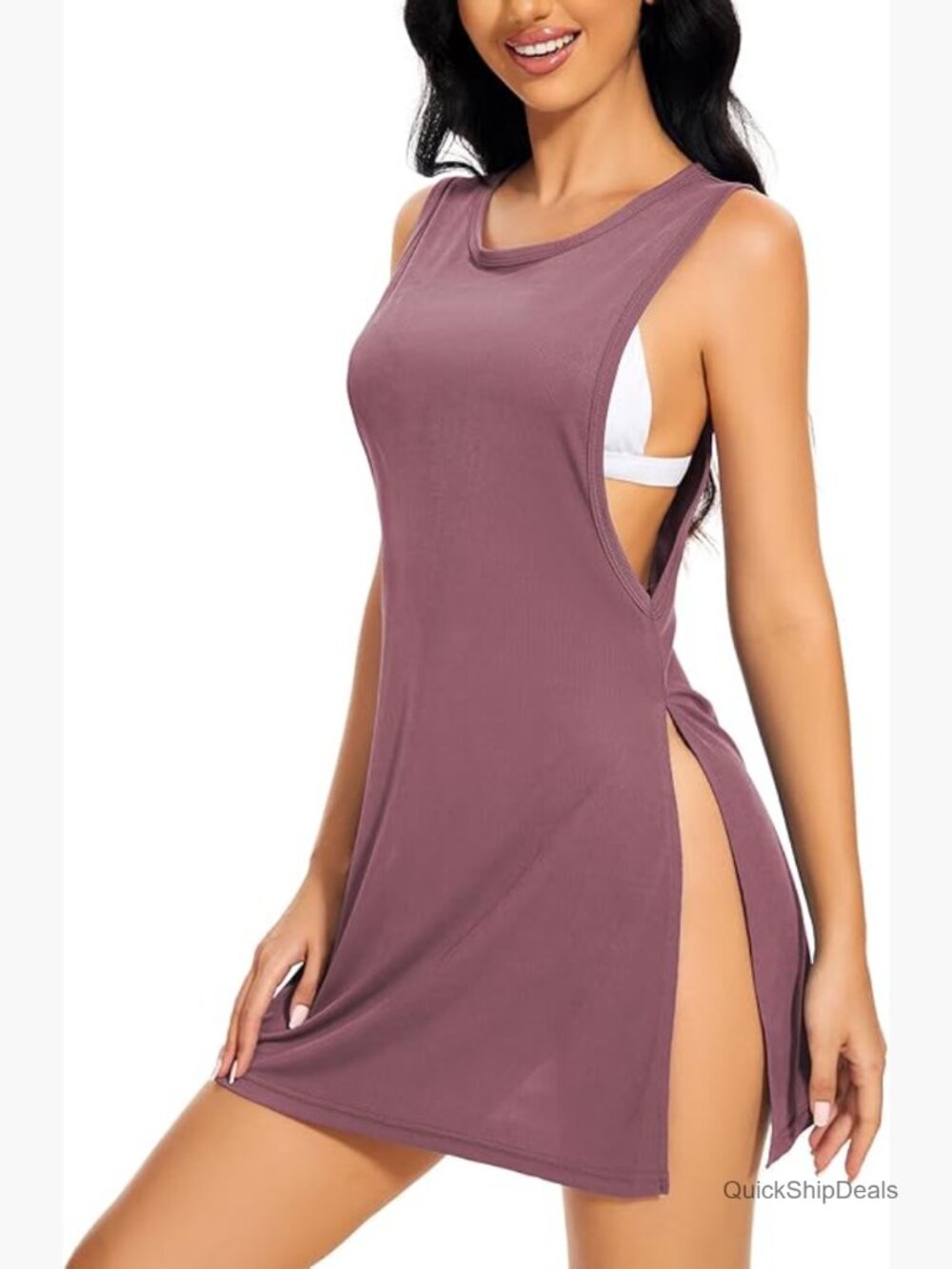 Sleeveless Tank Bathing Suit Cover Up with Side Slits